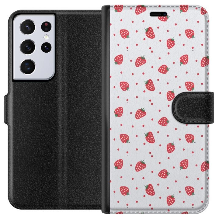 Wallet case for Samsung Galaxy S21 Ultra 5G with Strawberries design in the group SMARTPHONE & TABLETS / Phone cases / Samsung at TP E-commerce Nordic AB (A62431)