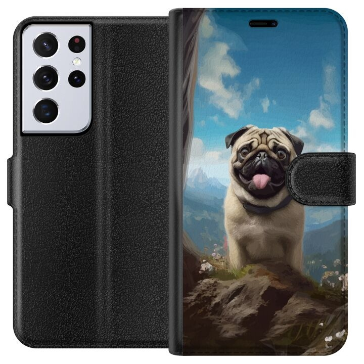 Wallet case for Samsung Galaxy S21 Ultra 5G with Happy Dog design in the group SMARTPHONE & TABLETS / Phone cases / Samsung at TP E-commerce Nordic AB (A62432)