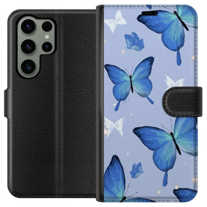 Wallet case for Samsung Galaxy S23 Ultra with Blue butterflies design in the group SMARTPHONE & TABLETS / Phone cases / Samsung at TP E-commerce Nordic AB (A62808)