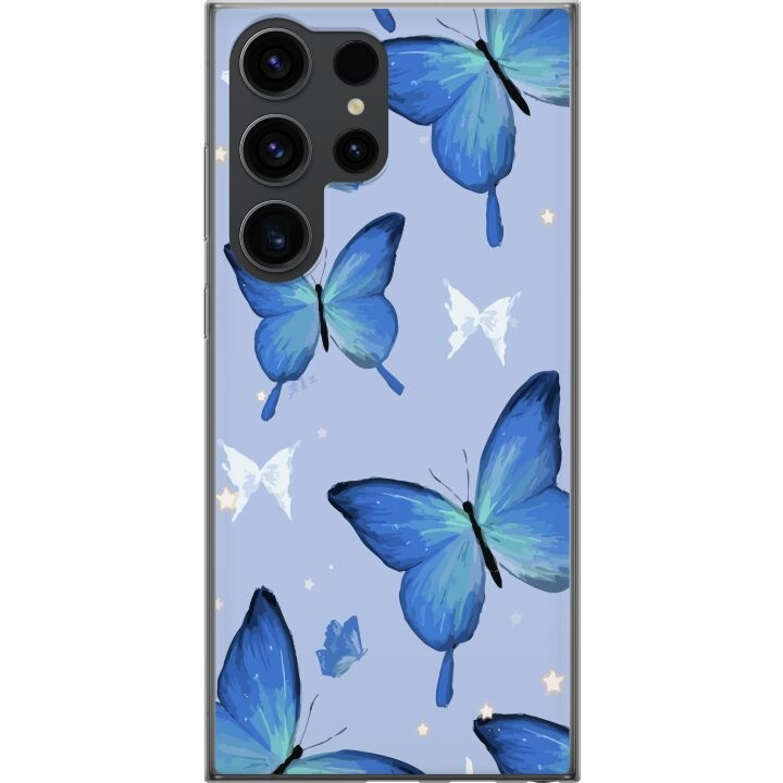 Mobile case for Samsung Galaxy S24 Ultra with Blue butterflies design in the group SMARTPHONE & TABLETS / Phone cases / Samsung at TP E-commerce Nordic AB (A62997)