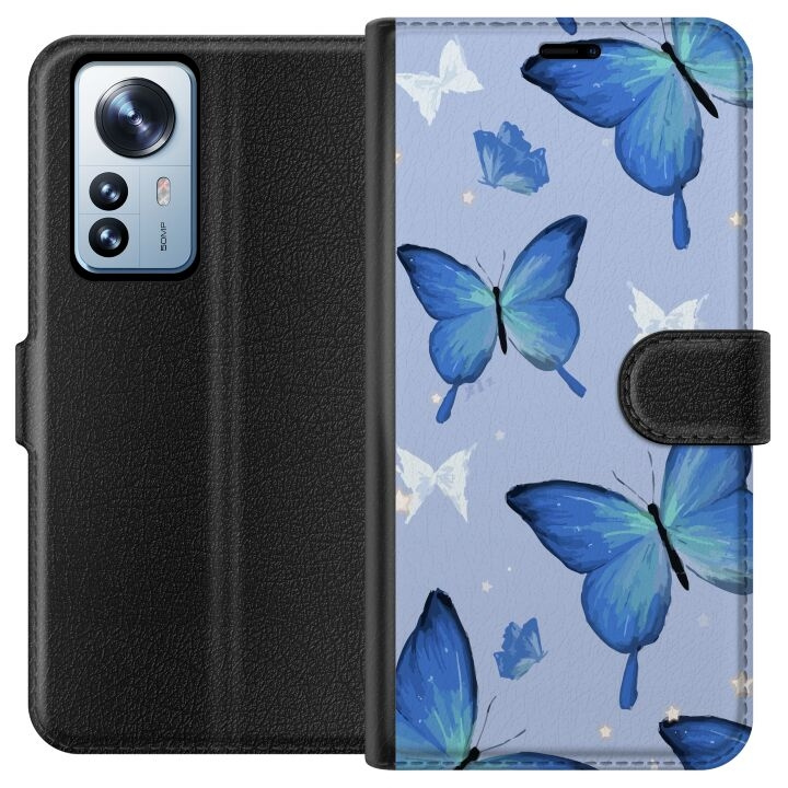 Wallet case for Xiaomi 12 Pro with Blue butterflies design in the group SMARTPHONE & TABLETS / Phone cases / Xiaomi at TP E-commerce Nordic AB (A63915)