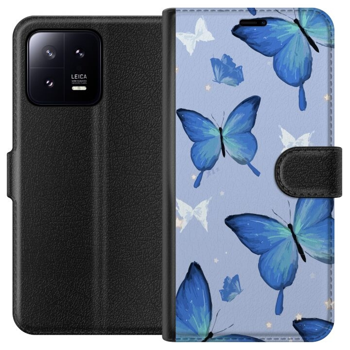 Wallet case for Xiaomi 13 with Blue butterflies design in the group SMARTPHONE & TABLETS / Phone cases / Xiaomi at TP E-commerce Nordic AB (A64077)