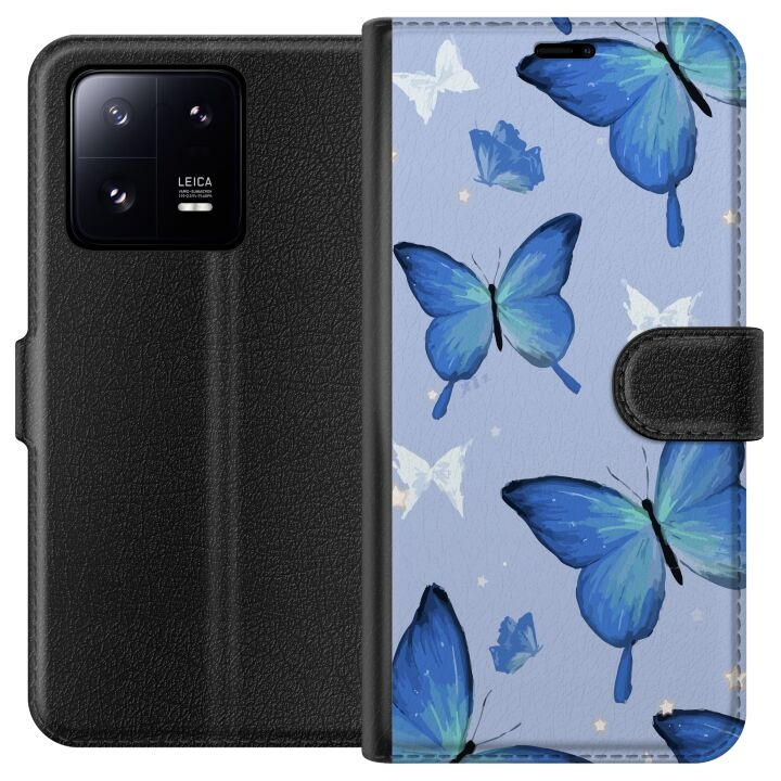 Wallet case for Xiaomi 13 Pro with Blue butterflies design in the group SMARTPHONE & TABLETS / Phone cases / Xiaomi at TP E-commerce Nordic AB (A64185)