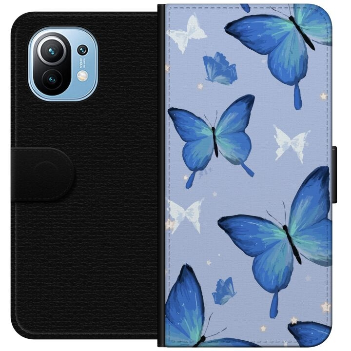 Wallet case for Xiaomi Mi 11 with Blue butterflies design in the group SMARTPHONE & TABLETS / Phone cases / Xiaomi at TP E-commerce Nordic AB (A64752)