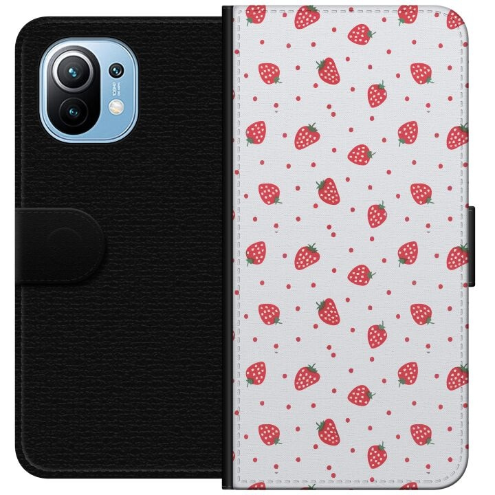 Wallet case for Xiaomi Mi 11 with Strawberries design in the group SMARTPHONE & TABLETS / Phone cases / Xiaomi at TP E-commerce Nordic AB (A64753)