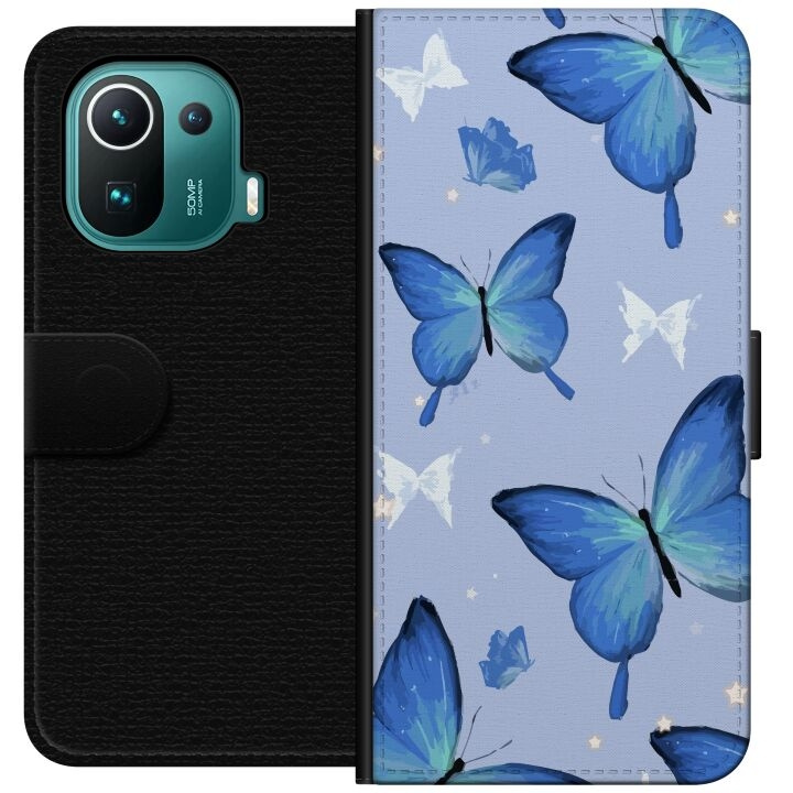 Wallet case for Xiaomi Mi 11 Pro with Blue butterflies design in the group SMARTPHONE & TABLETS / Phone cases / Xiaomi at TP E-commerce Nordic AB (A64914)