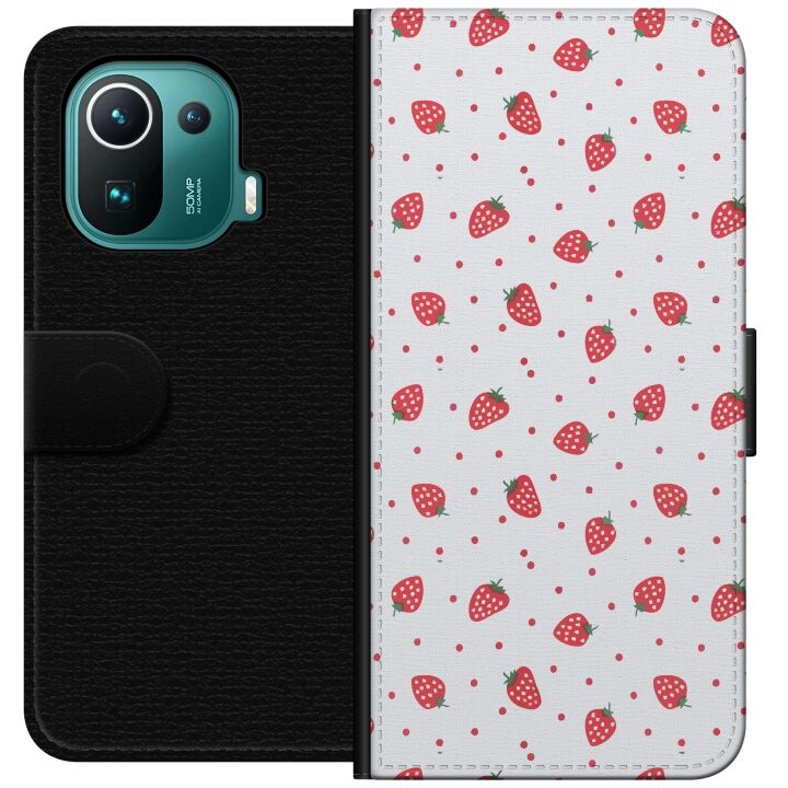 Wallet case for Xiaomi Mi 11 Pro with Strawberries design in the group SMARTPHONE & TABLETS / Phone cases / Xiaomi at TP E-commerce Nordic AB (A64915)