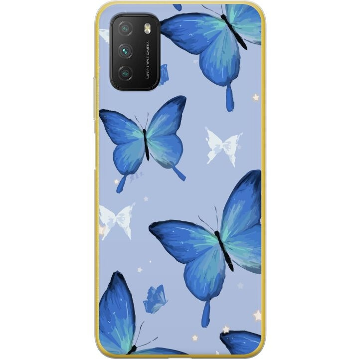 Mobile case for Xiaomi Poco M3 with Blue butterflies design in the group SMARTPHONE & TABLETS / Phone cases / Xiaomi at TP E-commerce Nordic AB (A65319)