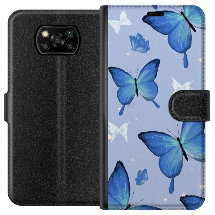 Wallet case for Xiaomi Poco X3 NFC with Blue butterflies design in the group SMARTPHONE & TABLETS / Phone cases / Xiaomi at TP E-commerce Nordic AB (A65373)