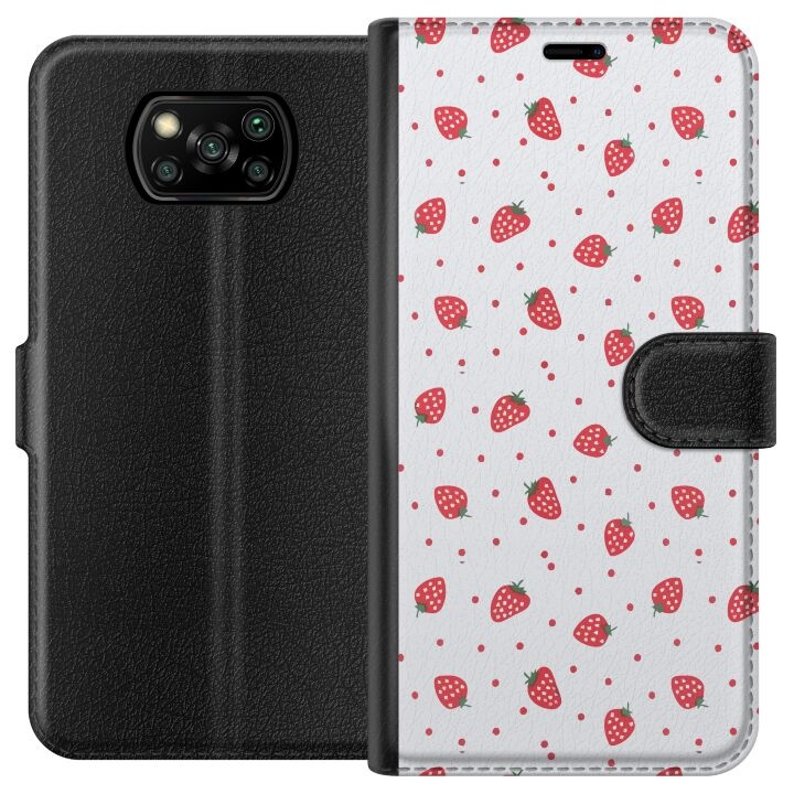 Wallet case for Xiaomi Poco X3 NFC with Strawberries design in the group SMARTPHONE & TABLETS / Phone cases / Xiaomi at TP E-commerce Nordic AB (A65374)