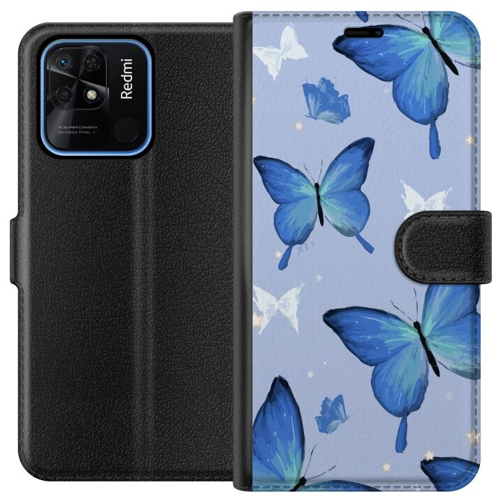 Wallet case for Xiaomi Redmi 10C with Blue butterflies design in the group SMARTPHONE & TABLETS / Phone cases / Xiaomi at TP E-commerce Nordic AB (A65508)