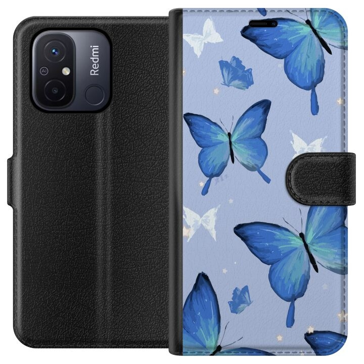 Wallet case for Xiaomi Redmi 12C with Blue butterflies design in the group SMARTPHONE & TABLETS / Phone cases / Xiaomi at TP E-commerce Nordic AB (A65562)