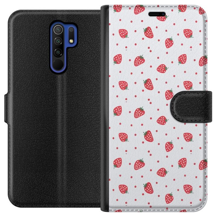 Wallet case for Xiaomi Redmi 9 with Strawberries design in the group SMARTPHONE & TABLETS / Phone cases / Xiaomi at TP E-commerce Nordic AB (A65644)