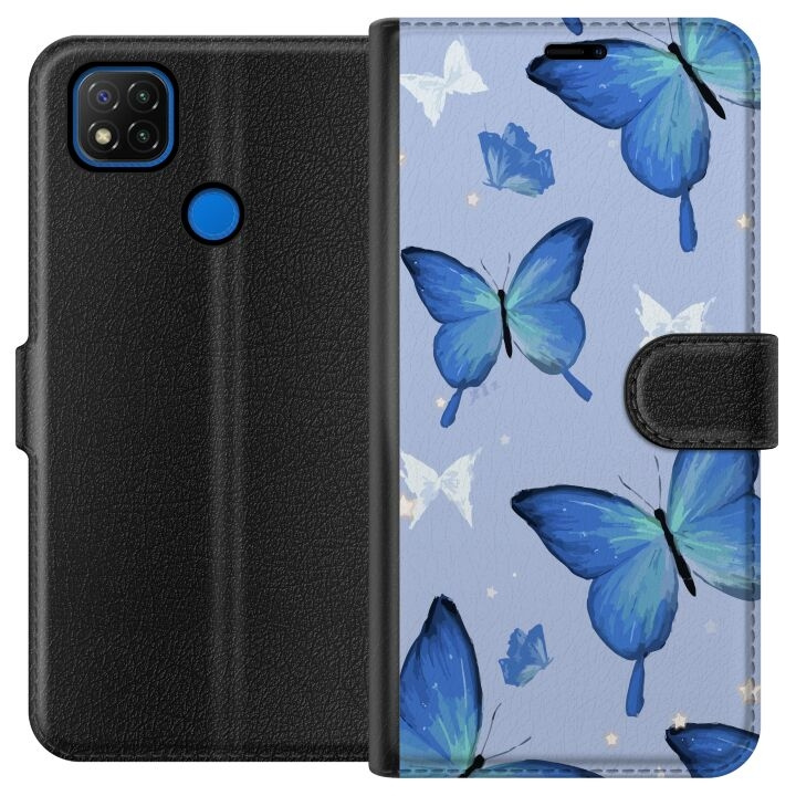 Wallet case for Xiaomi Redmi 9C with Blue butterflies design in the group SMARTPHONE & TABLETS / Phone cases / Xiaomi at TP E-commerce Nordic AB (A65778)