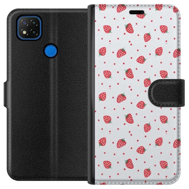 Wallet case for Xiaomi Redmi 9C with Strawberries design in the group SMARTPHONE & TABLETS / Phone cases / Xiaomi at TP E-commerce Nordic AB (A65779)