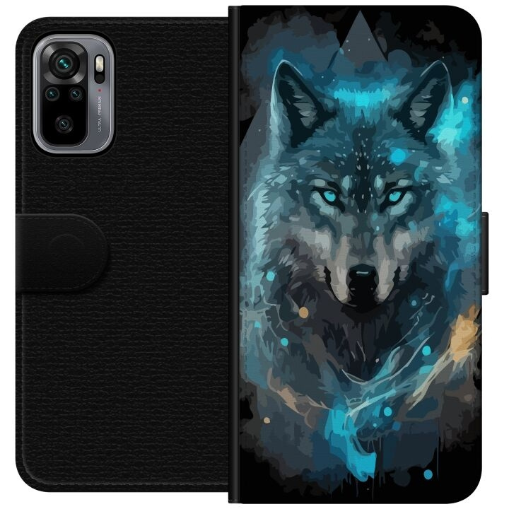 Wallet case for Xiaomi Redmi Note 10S with Wolf design in the group SMARTPHONE & TABLETS / Phone cases / Xiaomi at TP E-commerce Nordic AB (A66010)