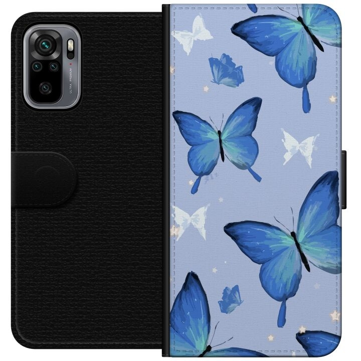 Wallet case for Xiaomi Redmi Note 10S with Blue butterflies design in the group SMARTPHONE & TABLETS / Phone cases / Xiaomi at TP E-commerce Nordic AB (A66021)