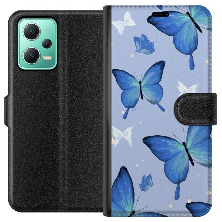 Wallet case for Xiaomi Redmi Note 12 with Blue butterflies design in the group SMARTPHONE & TABLETS / Phone cases / Xiaomi at TP E-commerce Nordic AB (A66237)