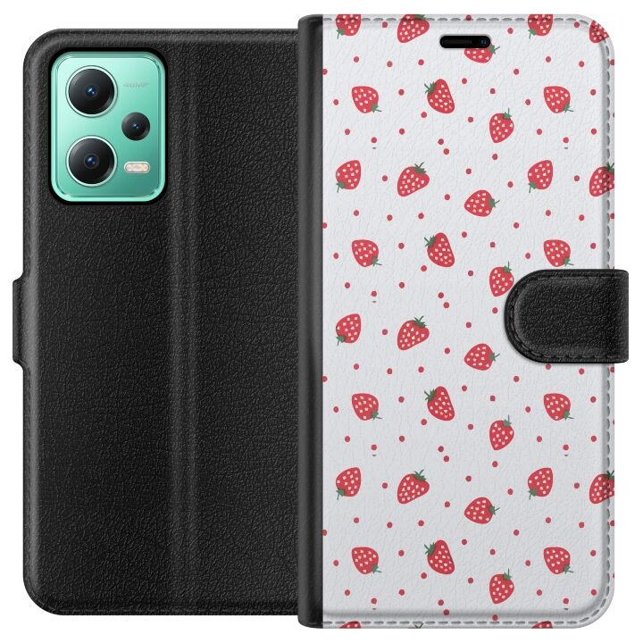 Wallet case for Xiaomi Redmi Note 12 with Strawberries design in the group SMARTPHONE & TABLETS / Phone cases / Xiaomi at TP E-commerce Nordic AB (A66238)