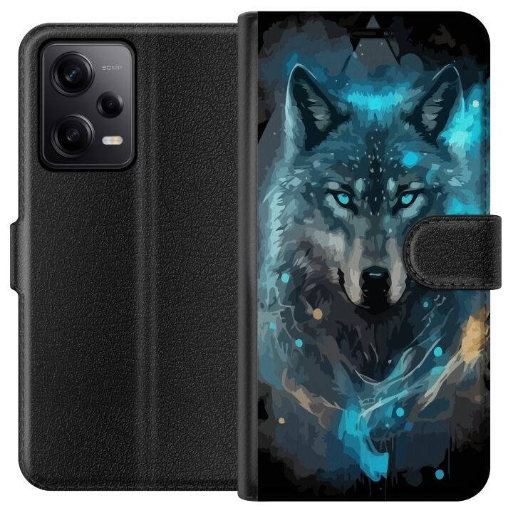 Wallet case for Xiaomi Redmi Note 12 Pro with Wolf design in the group SMARTPHONE & TABLETS / Phone cases / Xiaomi at TP E-commerce Nordic AB (A66280)