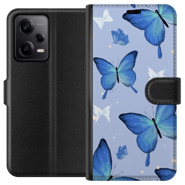 Wallet case for Xiaomi Redmi Note 12 Pro with Blue butterflies design in the group SMARTPHONE & TABLETS / Phone cases / Xiaomi at TP E-commerce Nordic AB (A66291)