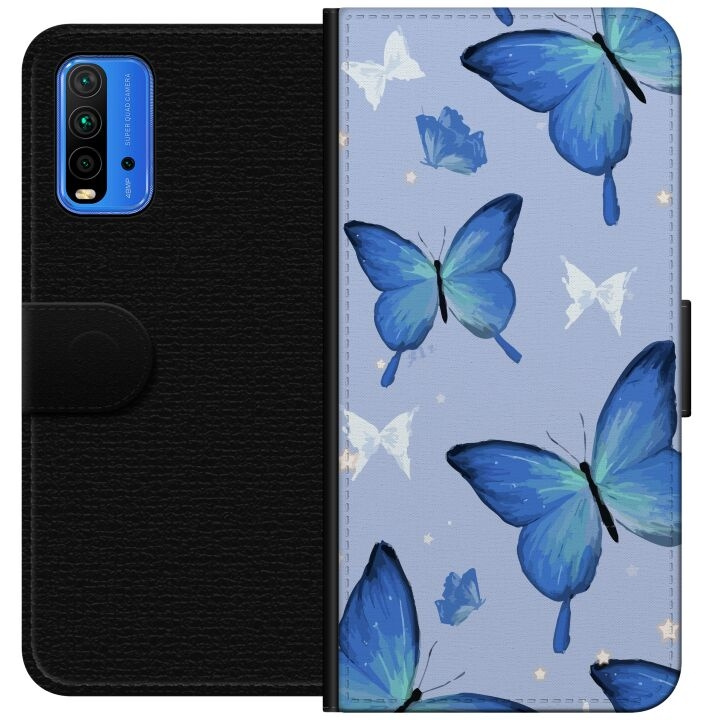 Wallet case for Xiaomi Redmi Note 9 4G with Blue butterflies design in the group SMARTPHONE & TABLETS / Phone cases / Xiaomi at TP E-commerce Nordic AB (A66615)