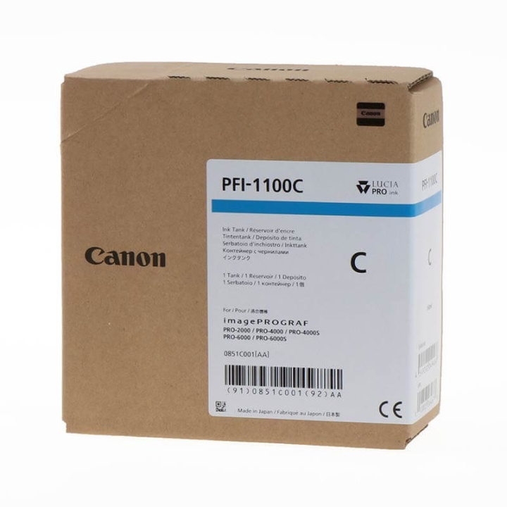 Ink 0851C001 PFI-1100 Cyan in the group COMPUTERS & PERIPHERALS / Printers & Accessories / Ink & Toner / Ink cartridges / Canon at TP E-commerce Nordic AB (C15923)