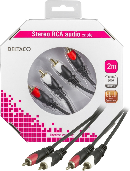 DELTACO ljudkabel, 2xRCA ha - ha, guldplätterad, 2m in the group HOME ELECTRONICS / Cables & Adapters / RCA / Cables at TP E-commerce Nordic AB (C17966)