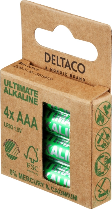 DELTACO Ultimate Alkaline AAA-batteri, 4-pack in the group HOME ELECTRONICS / Batteries & Chargers / Batteries / AAA at TP E-commerce Nordic AB (C18278)