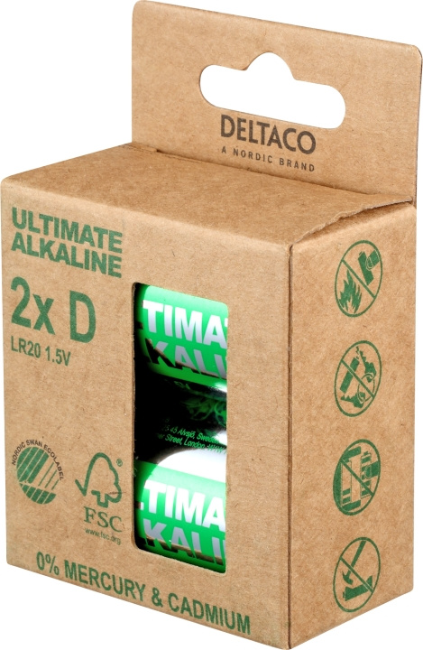 DELTACO Ultimate Alkaline D-batteri, 2-pack in the group HOME ELECTRONICS / Batteries & Chargers / Batteries / Other at TP E-commerce Nordic AB (C18280)