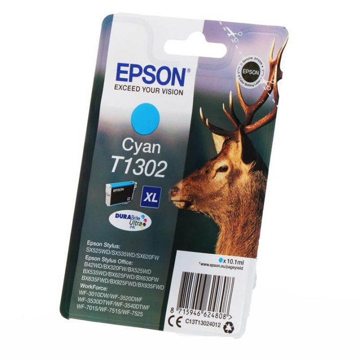 EPSON Ink C13T13024012 T1302 Cyan, Stag in the group COMPUTERS & PERIPHERALS / Printers & Accessories / Ink & Toner / Ink cartridges / Epson at TP E-commerce Nordic AB (C26759)