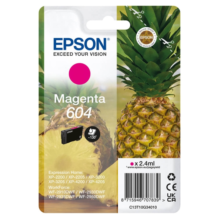 EPSON Ink C13T10G34010 604 Magenta, Pineapple in the group COMPUTERS & PERIPHERALS / Printers & Accessories / Ink & Toner / Ink cartridges / Epson at TP E-commerce Nordic AB (C26918)