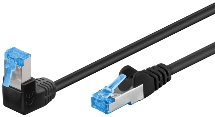 Goobay CAT 6A Patchcable 1x 90° Angled, S/FTP (PiMF), black copper conductor (CU), halogen-free cable sheath (LSZH), latch on top in the group COMPUTERS & PERIPHERALS / Computer cables / Network cables / Cat6 at TP E-commerce Nordic AB (C39037)