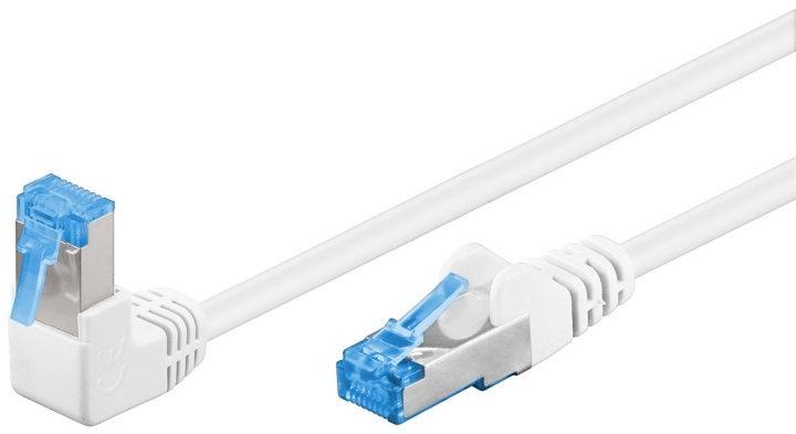 Goobay CAT 6A Patchcable 1x 90° Angled, S/FTP (PiMF), white copper conductor (CU), halogen-free cable sheath (LSZH), latch on top in the group COMPUTERS & PERIPHERALS / Computer cables / Network cables / Cat6 at TP E-commerce Nordic AB (C39048)