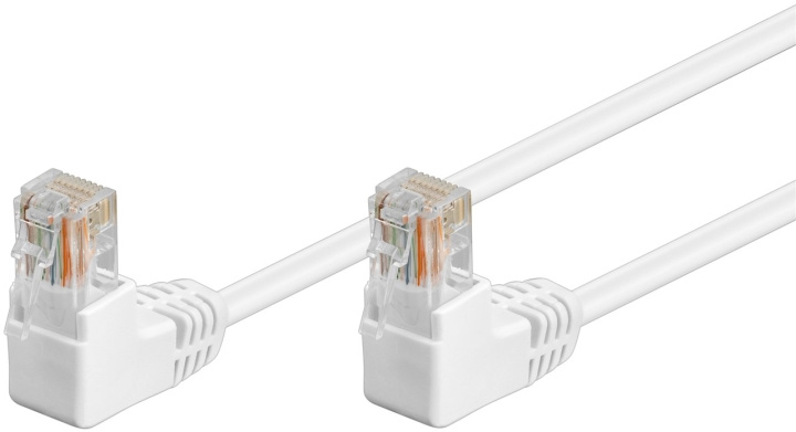 Goobay CAT 5e Patch Cable 2x 90° Angled, U/UTP, white copper-clad aluminium wire (CCA), 2x RJ45 male 90° (8P8C) in the group COMPUTERS & PERIPHERALS / Computer cables / Network cables / Cat5e at TP E-commerce Nordic AB (C40002)