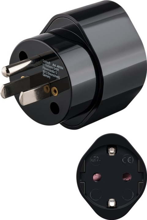 Goobay Nätadapter USA/Japan, svart uttag med skyddsjord (typ F, CEE 7/3) > Amerikansk/japansk kontakt (typ B, NEMA 5-15, 3-polig) in the group HOME, HOUSEHOLD & GARDEN / Electricity & Lighting / Travel adapters at TP E-commerce Nordic AB (C43991)