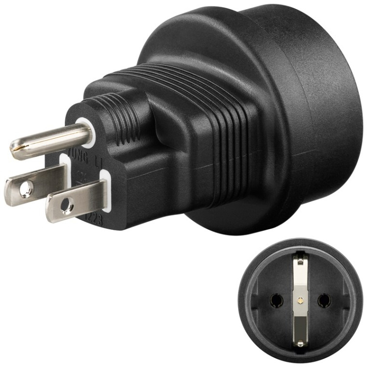 Goobay Nätadapter US, svart uttag med skyddsjord (typ F, CEE 7/3) > Amerikansk/japansk kontakt (typ B, NEMA 5-15, 3-polig) in the group HOME, HOUSEHOLD & GARDEN / Electricity & Lighting / Travel adapters at TP E-commerce Nordic AB (C44226)