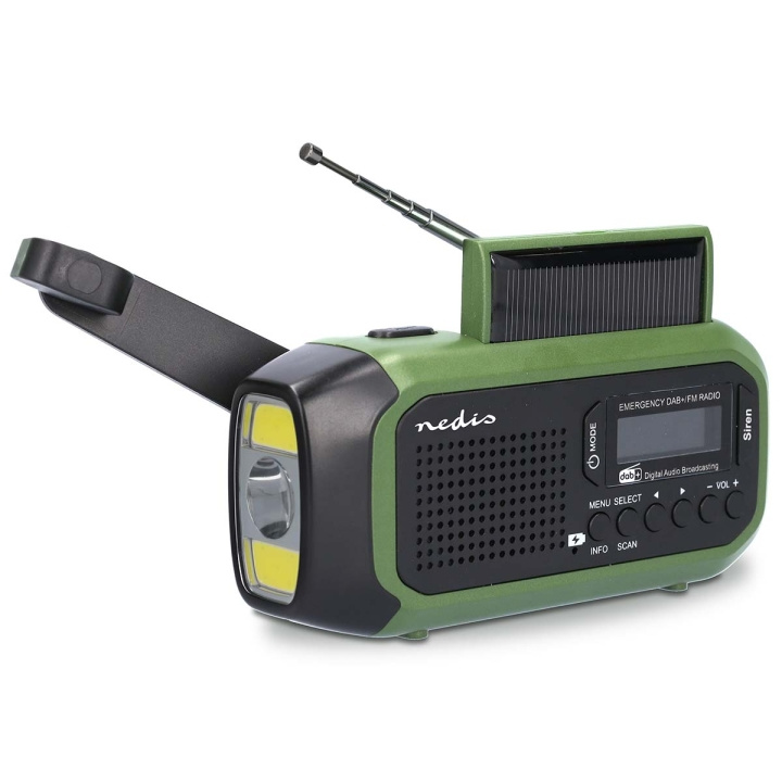 Nedis Emergency Radio | Portable Design | DAB+ / FM | Battery Powered / Hand Crank / Solar Powered / USB Powered | Alarm clock | Black / Green in the group HOME ELECTRONICS / Audio & Picture / Home cinema, Hifi & Portable / Radio & Alarm clocks / Radio at TP E-commerce Nordic AB (C57009)