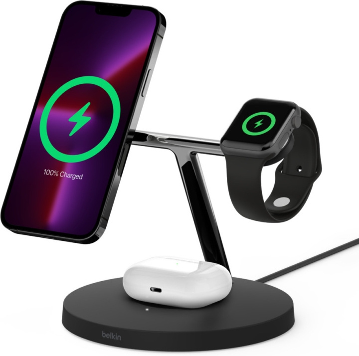 Belkin BoostCharge Pro 3-i-1 trådlös laddningsstation med MagSafe, svart in the group SMARTPHONE & TABLETS / Chargers & Cables / Wireless Qi chargers at TP E-commerce Nordic AB (C57795)