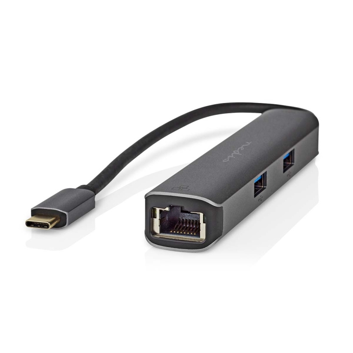 Nedis USB Multi-Port Adapter | USB 3.2 Gen 1 | USB-C™ Male | HDMI™ Output / RJ45 Female / 3x USB-A Female | 5 Gbps | 0.20 m | Round | Gold Plated | PVC | Anthracite | Box in the group COMPUTERS & PERIPHERALS / Laptops & accessories / Docking station at TP E-commerce Nordic AB (C57838)