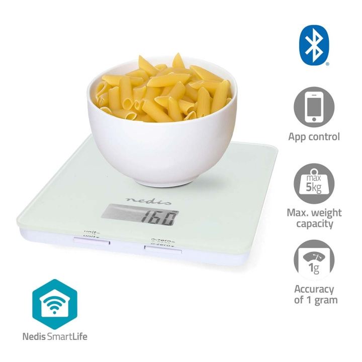 Nedis Kitchen Scales | Digital | Glass / Plastic | White in the group HOME, HOUSEHOLD & GARDEN / Kitchen utensils / Kitchen scales at TP E-commerce Nordic AB (C57912)