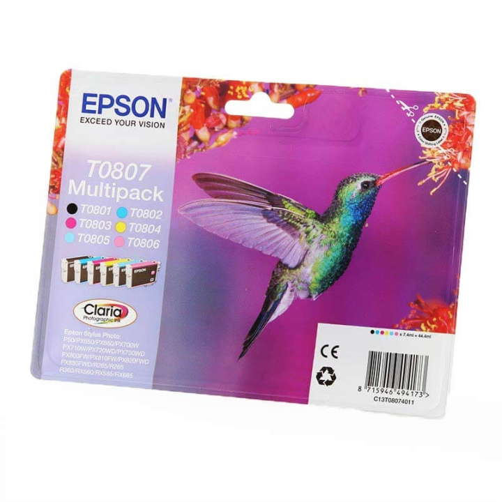 Epson Ink C13T08074011 T0807 Multipack, Hummingbird in the group COMPUTERS & PERIPHERALS / Printers & Accessories / Ink & Toner / Ink cartridges / Epson at TP E-commerce Nordic AB (C58651)