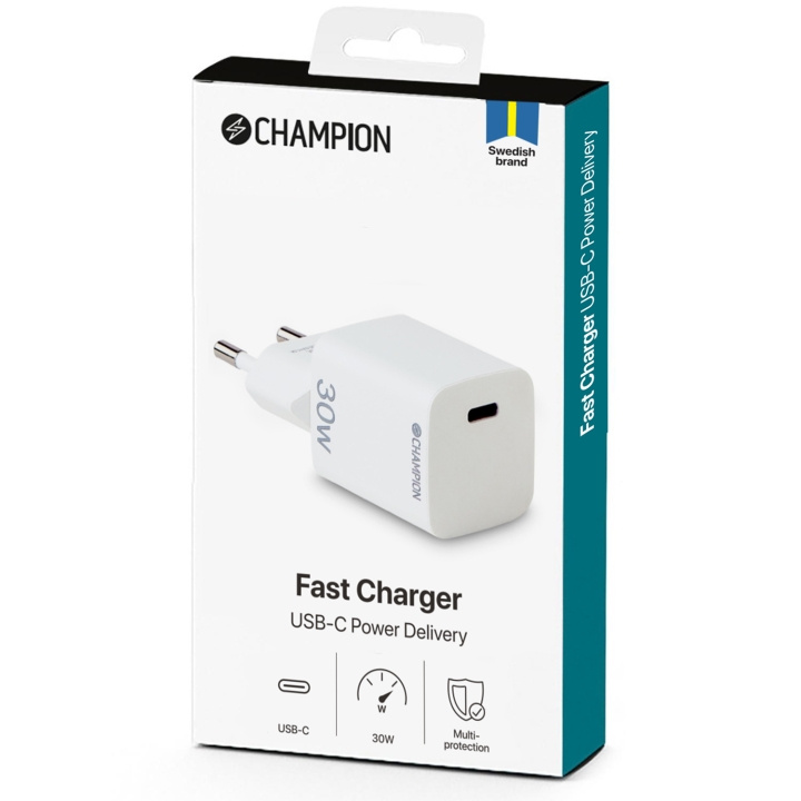 Champion Laddare 30W PD Vit in the group SMARTPHONE & TABLETS / Chargers & Cables / Wall charger / Wall charger USB-C at TP E-commerce Nordic AB (C60261)