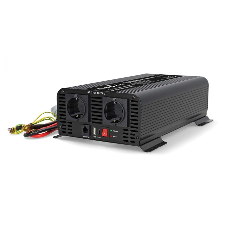 Nedis Power Inverter Pure Sine Wave | Input voltage: 24 V DC | Device power output connection(s): Type F (CEE 7/3) / USB-A / USB-C™ | 230 V AC 50 Hz | 1000 W | Peak power output: 2000 W | Screw Terminal | Pure Sine Wave | Fuse | Black in the group HOME, HOUSEHOLD & GARDEN / Electricity & Lighting / Voltage converters at TP E-commerce Nordic AB (C64460)