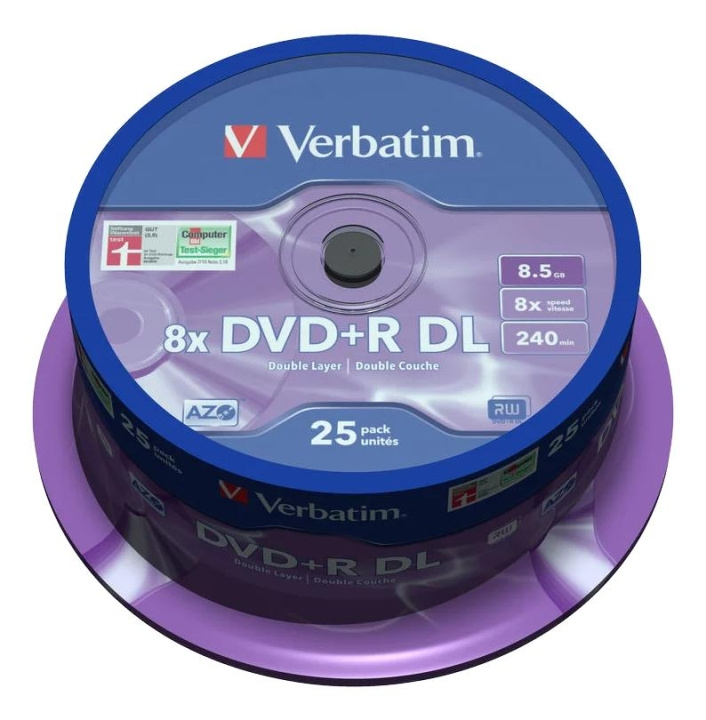 Verbatim DVD+R DL, 8x, 8.56GB/240min, 35-pack spindel, matt silver in the group HOME ELECTRONICS / Storage media / CD/DVD/BD-Discs / DVD+R at TP E-commerce Nordic AB (C65237)