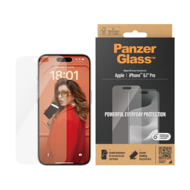 PanzerGlass Screen Protector Apple iPhone 15 Pro | Classic Fit in the group SMARTPHONE & TABLETS / Phone cases / Apple / iPhone 15 at TP E-commerce Nordic AB (C65906)