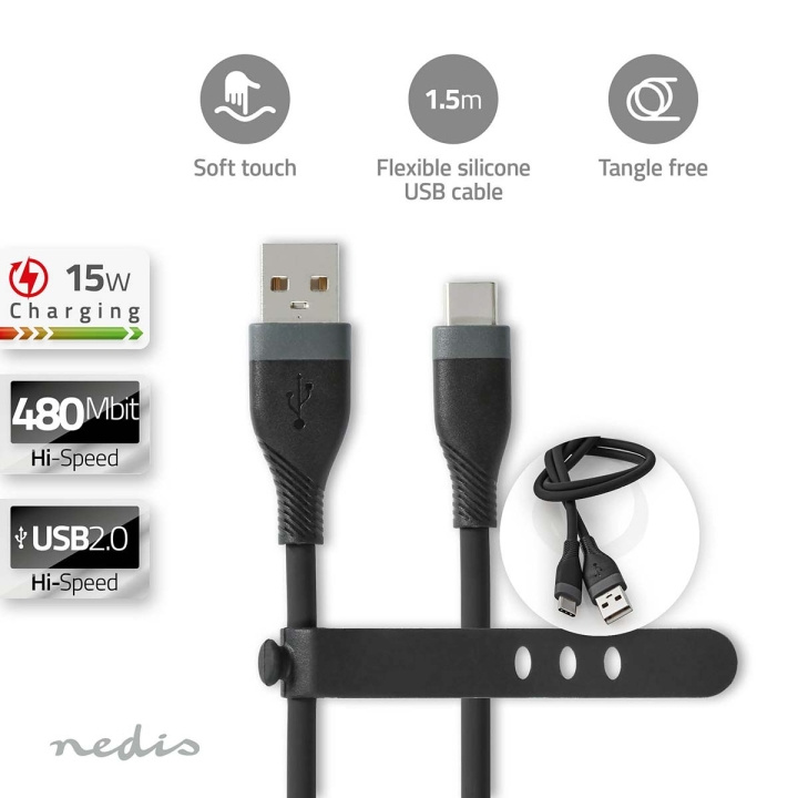 Nedis USB Cable | USB 2.0 | USB-A Male | USB-C™ Male | 15 W | 480 Mbps | Nickel Plated | 1.50 m | Round | Silicone | Black | Box in the group COMPUTERS & PERIPHERALS / Computer cables / USB / USB-C at TP E-commerce Nordic AB (C66094)