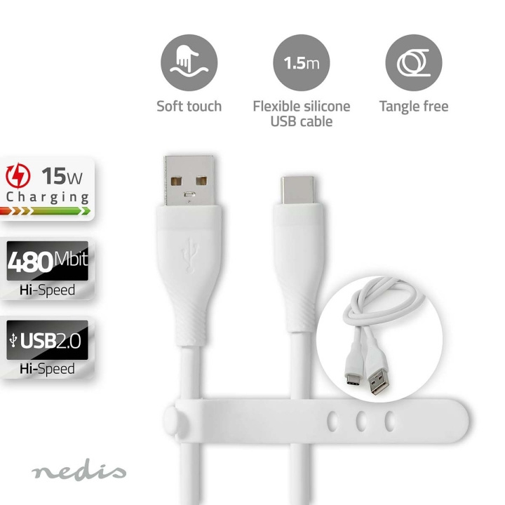 Nedis USB Cable | USB 2.0 | USB-A Male | USB-C™ Male | 15 W | 480 Mbps | Nickel Plated | 1.50 m | Round | Silicone | White | Box in the group COMPUTERS & PERIPHERALS / Computer cables / USB / USB-C at TP E-commerce Nordic AB (C66095)