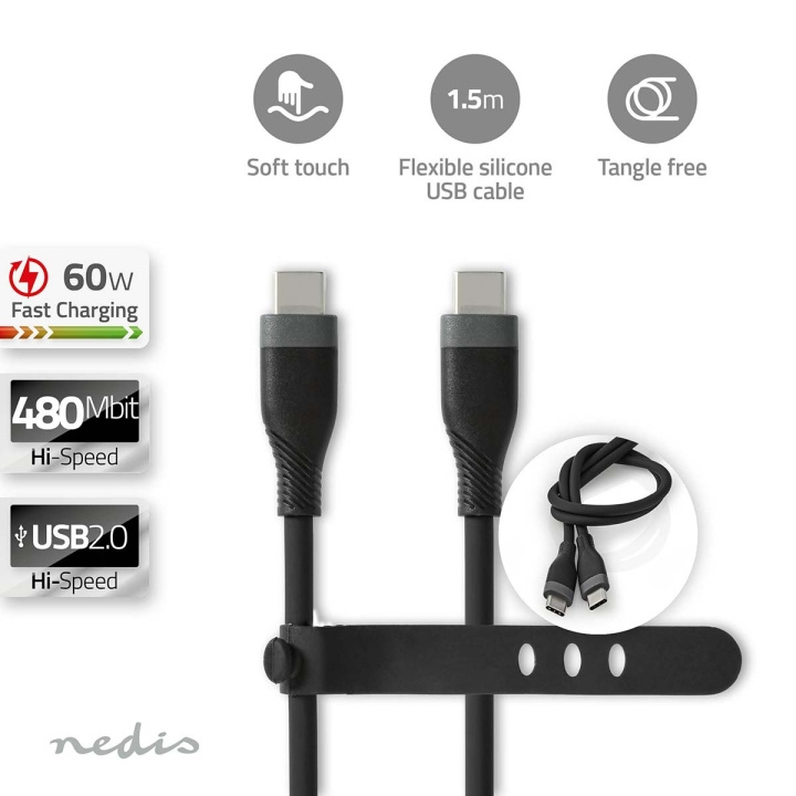 Nedis USB Cable | USB 2.0 | USB-C™ Male | USB-C™ Male | 60 W | 480 Mbps | Nickel Plated | 1.50 m | Round | Silicone | Black | Box in the group COMPUTERS & PERIPHERALS / Computer cables / USB / USB-C at TP E-commerce Nordic AB (C66096)