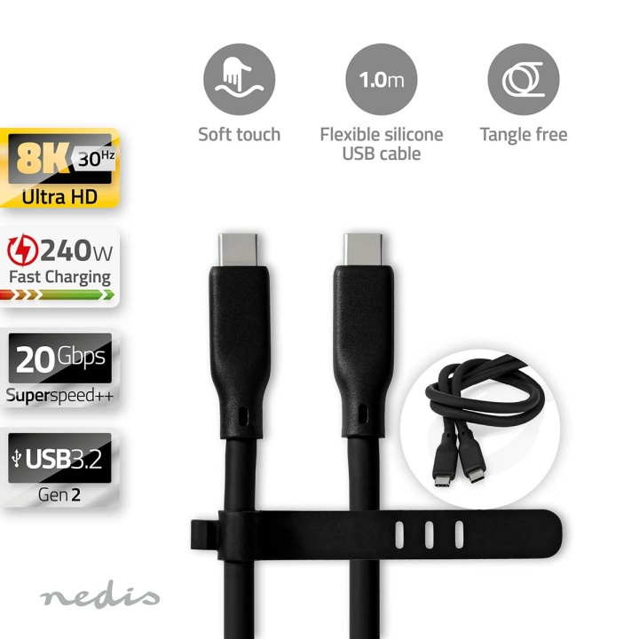 Nedis USB Cable | USB 3.2 Gen 2 | USB-C™ Male | USB-C™ Male | 240 W | 8K@30Hz | 20 Gbps | Nickel Plated | 1.00 m | Round | Silicone | Black | Box in the group COMPUTERS & PERIPHERALS / Computer cables / USB / USB-C at TP E-commerce Nordic AB (C66110)